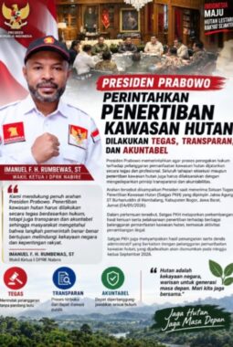 Wakil Ketua I DPRK Nabire Dukung Arahan Presiden, Penertiban Kawasan Hutan Harus Tegas dan Transparan